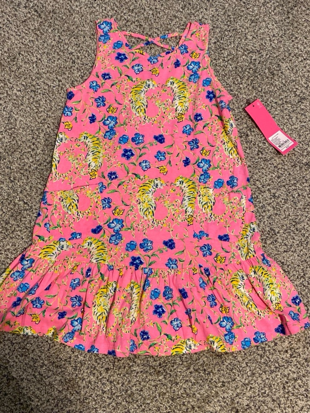 Lilly Pulitzer Girls Mini Kristin Pink Floral & Tiger Print Dress Size 6/7